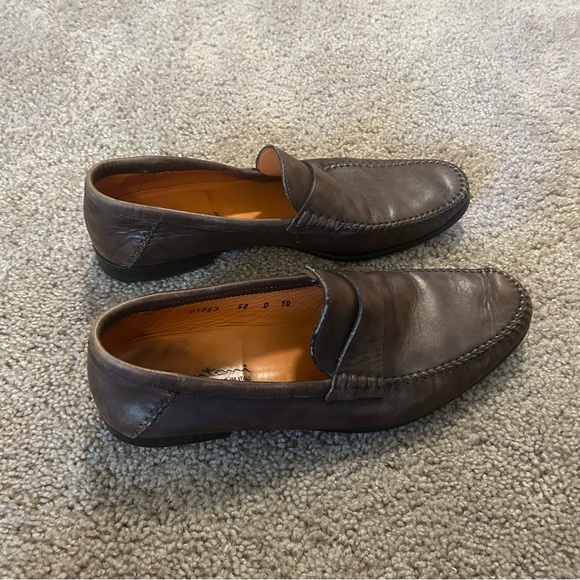 Santoni Brown Leather Slip On Dress Shoes Size 10 Made In Italy D1953 - Picture 4 of 14